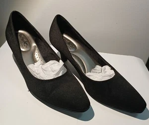 Coach And Four Ladies Black Satin Slip On Heel Pumps Size 6 Padded Insole Shoes - Picture 1 of 6