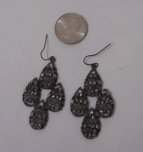 Michelle Ladies Earrings Black Teardrops Rhinestones Fashion Drop Dangle Hook - Picture 1 of 12