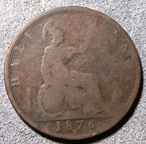 1876-H Great Britain Half Penny Queen Victoria Coin KM#755 - Picture 1 of 2