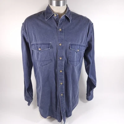 Vtg Eddie Bauer Shirt Mens L Long Tall Blue Elkhorn Twill Shirt Made In USA - Image 1 of 4