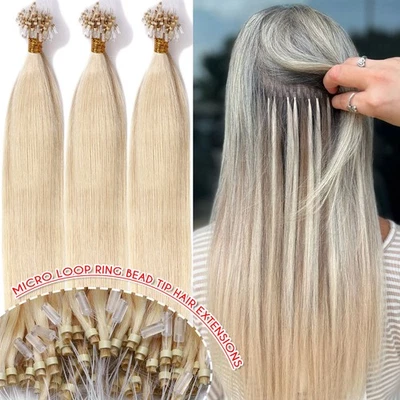 Microlink Loop Russian Remy Human Hair Extensions Micro Ring Beads Tip Real Hair - Image 1 of 4