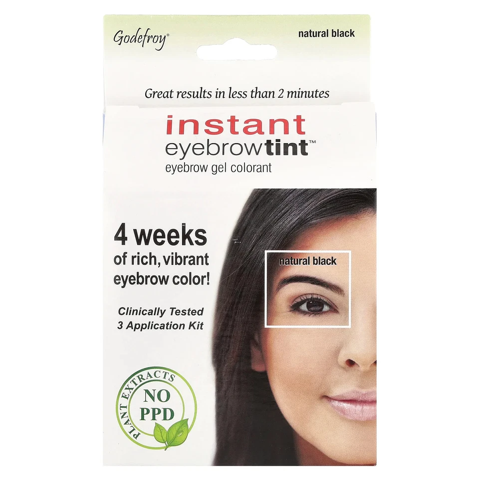 Godefroy Instant Eyebrow Tint Botanicals 3 Applications Included Natural Black