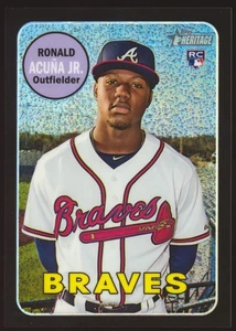 2018 TOPPS HERITAGE RONALD ACUNA JR #580 BLACK REFRACTOR ROOKIE 8/69! - Picture 1 of 2