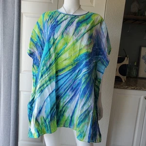 Natori Size XL 100% Cotton Blue Pattern Short Swimsuit Coverup - Picture 1 of 8