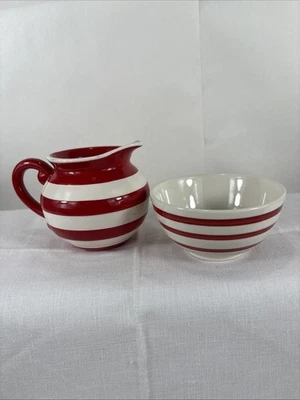 Juego de jarra y cuenco a rayas rojas y blancas de granja decoración de granja Foto 1 de 4