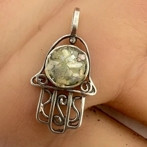 Vintage 925 Sterling Silver Israel Multi Gemstone Pendant 1-1/8" (1.3g) - Picture 1 of 5
