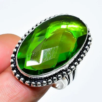 Anillo de joyería de plata de ley 925 hecho a mano con piedras preciosas de peridoto tamaño 7,5 L083 Foto 1 de 3