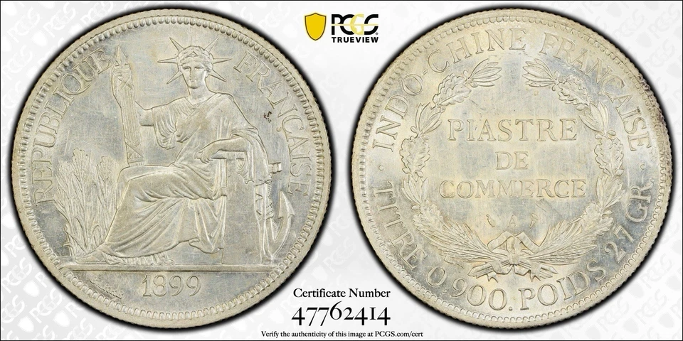 1 Piastre Silver Indochine Coins PCGS UNC Detail 1899_LDP Shop. - Image 1 of 1