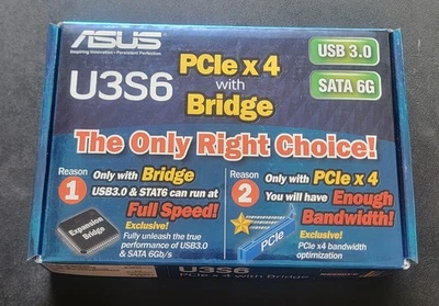 Asus U3S6 USB 3.0 SATA 6Gb/s  Adapter Card 90-C1BMY0-00EAY00Z PCI Express x4 - Image 1 of 4