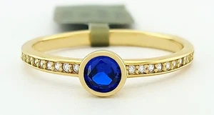 LAB CREATED BLUE SAPPHIRE & WHITE SAPPHIRE RING .925 SILVER (Yellow tone) - NWT - Picture 1 of 6