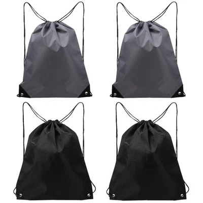 4 Pcs Polyester Cloth Drawstring Backpacks Large Capacity Gym Bags for Men Women - Image 1 of 4