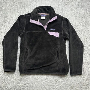 Patagonia Fleece Pullover Womens S Black Purple Soft Hiking Warm Pocket - Picture 1 of 10