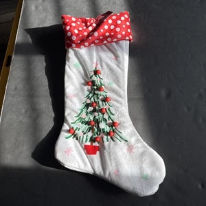Holiday Time Christmas Stocking w Polka Dots Tree w Wooden Beads 20" Plush NEW - Picture 1 of 3
