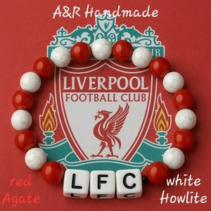 Liverpool FC Beaded Bracelet – 50/50 Red Agate & White Howlite, LFC Letters Uk - Picture 1 of 1