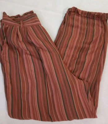 Pantalones de chándal American Eagle para mujer 12 medianos gasa marrón a rayas bolsillos forrados Foto 1 de 4