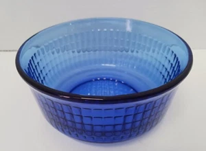 Vintage Fortecrisa Mexican Cobalt Blue Checkered Texture Glass Bowl 5 x 2.5 - Picture 1 of 8