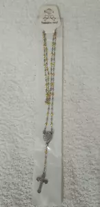 Rosary Necklace Stainless Steel Silver Gold Beads Medal Virgin Mary Laser Etched - Picture 1 of 7