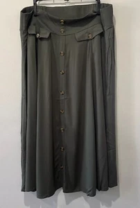 Torrid Skirt Women’s 2 2XL 18 Olive Green Challis High Waist Button Front Midi - Picture 1 of 9