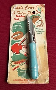 Vintage NOS 1950's Acme Metal Goods Turquoise Apple Corer & Tater Peeler NEW - Picture 1 of 1