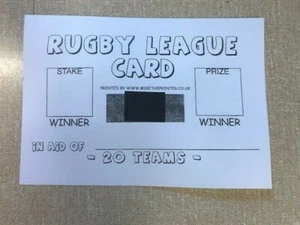 25 Rugby League Team Name Card - 20 Spaces - Fundraising ticket - Picture 1 of 6
