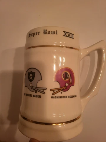 1984 Super Bowl XVIII Mug Beer Stein Tanker LA Raiders Washington Redskins Tampa Cover