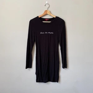 Guess Los Angeles Women's Small Long Sleeve Ribbed Bodycon Black Mini Dress Y2K - Picture 1 of 17
