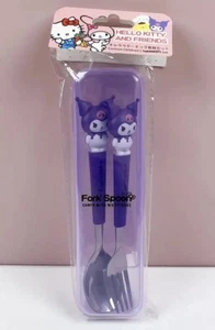 SANRIO KUROMI Hello Kitty Molded Handle FORK & SPOON Utensils SET w/Storage Case - Picture 1 of 3