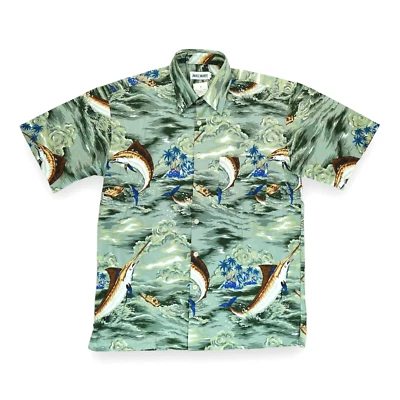 NWT Hawaiian Button-Down Short Sleeve Shirt Size L Travel Summer Sawfish Design - Image 1 of 4