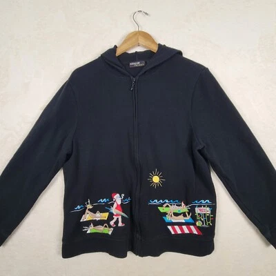 Suéter con Capucha Onque Informals Cremallera Navidad Santa Reno En La Playa XL Foto 1 de 4