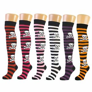 Striped Over The Knee Socks With Skull And Crossbones