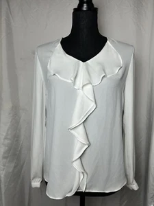 White House Black Market Women's Ruffle Sheer Flowy White Top Size XS - Picture 1 of 8