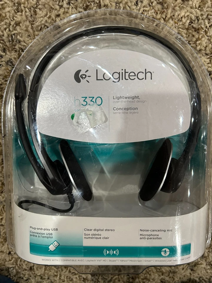 Logitech H330 Black Headband USB Headsets With Mic Skype Yahoo Windows Live NEW - Image 1 of 1