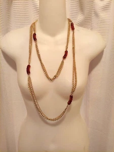 Vtg SARAH COVENTRY Signed Gold Tone Double Strand Necklace Amber / Brown Lucite - Picture 1 of 3