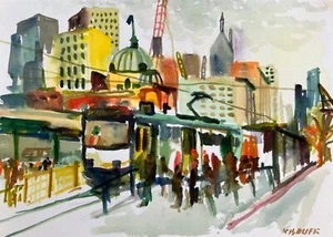 Tranvía en Swanston Street, Melbourne Plein Air acuarela - Imagen 1 de 4