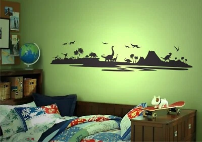 DINOSAURIO PAISAJE ESCENA VINILO PARED ARTE PEGATINA CALCOMANÍA NIÑOS DORMITORIO DECORACIÓN Foto 1 de 3