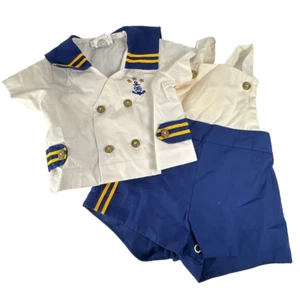 Vintage 80er Säugling Baby Togs 2-teiliges Matrosen Outfit blau & weiß 3-6 Monate - WIE BESEHEN - Bild 1 von 8