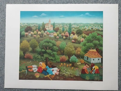 Ivan Generalic Farblithographie 1979 Mittagspause signiert + nummeriert - Bild 1 von 3