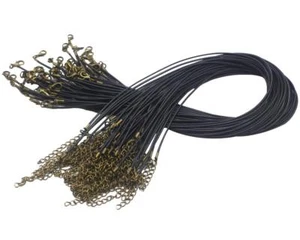 50 Black Necklace Cords Waxed Faux Leather Bronze Clasps Wholesale Supplies - Picture 1 of 1