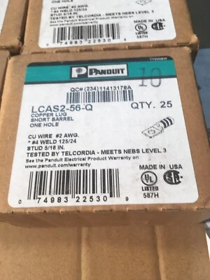 Box Lot of 25) Panduit LCAS2-56-Q - Short Barrel One Hole Compression Lug #2 CU - Image 1 of 4