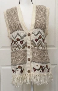 Margules Mujer Chaleco Suéter Cárdigan Grande Sin Mangas Blanco Tejido Boho Flecos - Imagen 1 de 6