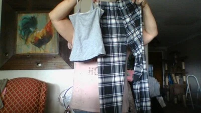 TWO SLEEP LOUNGE PIECES! 21 gray tanktop w/black & white pj pant unbranded small - Image 1 of 4