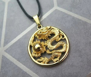 Lucky Chinese Dragon Men's Gold Adjustable Pendant Necklace - Picture 1 of 1