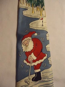 Tie Rack Christmas Santa Golfing Bear Fishing Designs Silk 58.5" Blue Green Red - Picture 1 of 4