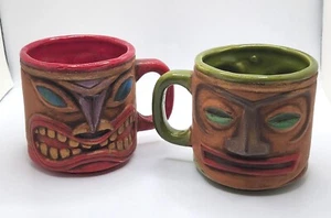 Tazas Tiki vintage, cerámica artística estudiantil 1975, conjunto de 2 - Imagen 1 de 10