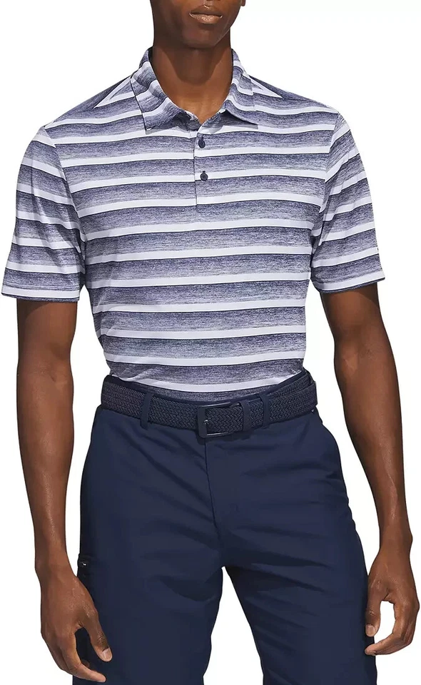 Adidas Mens Two Color Stripe Golf Polo Shirt Collegiate Navy White Size XL