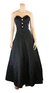 Victor Costa Vintage 80s 90s Black Satin Ball Gown Party Prom Dress sz 12 - Picture 1 of 4