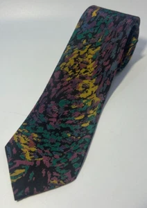 Vintage Nurcan Yellow Green Purple Black Abstract Design Wide Tie 57.25"x3" - Picture 1 of 6