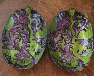 2 Arda Glass Candy Dish Nut Bowl Serving Plate Purple Gold Vintage - Picture 1 of 11