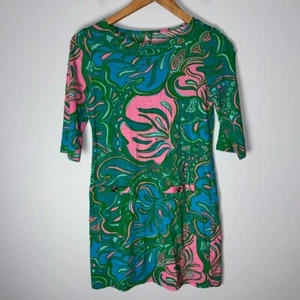 Lilly Pulitzer Girls 12-14 pink green Multi Lily Lounge Palm Print Dress - Picture 1 of 4