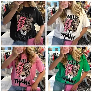 New Womens Wild Tiger Graphic Print T-Shirt Oversized Short Sleeve Tee Top - Picture 1 of 21